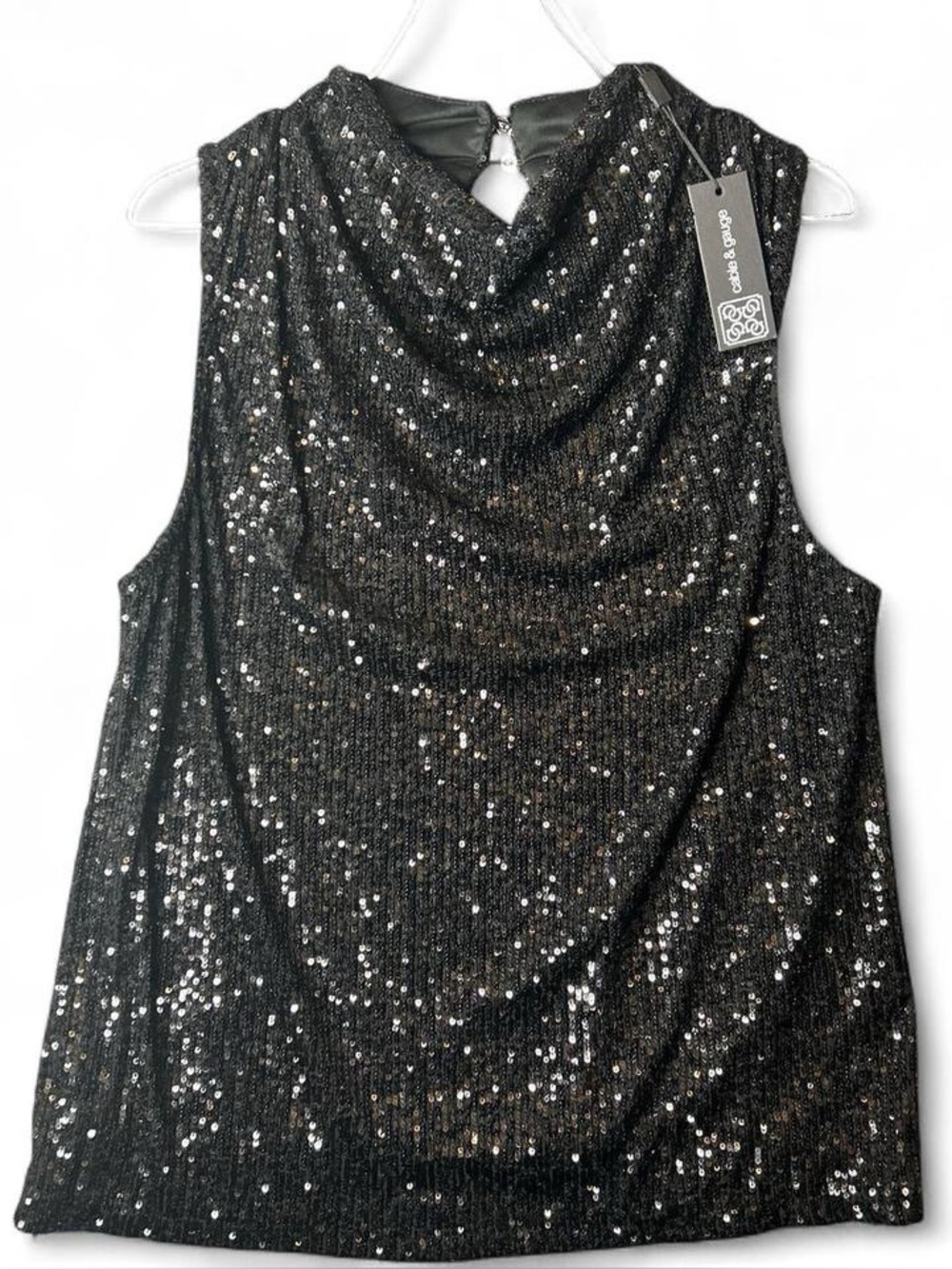 Cable & Gauge Black Fully Sequin Cowl Neck Sleeveless top party date night sexy